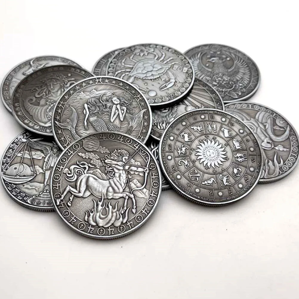 Vintage Twelve Constellations Commemorative Coin Stereoscopic Embossment Metal Coin Souvenir Gift Crafts (Scorpio)