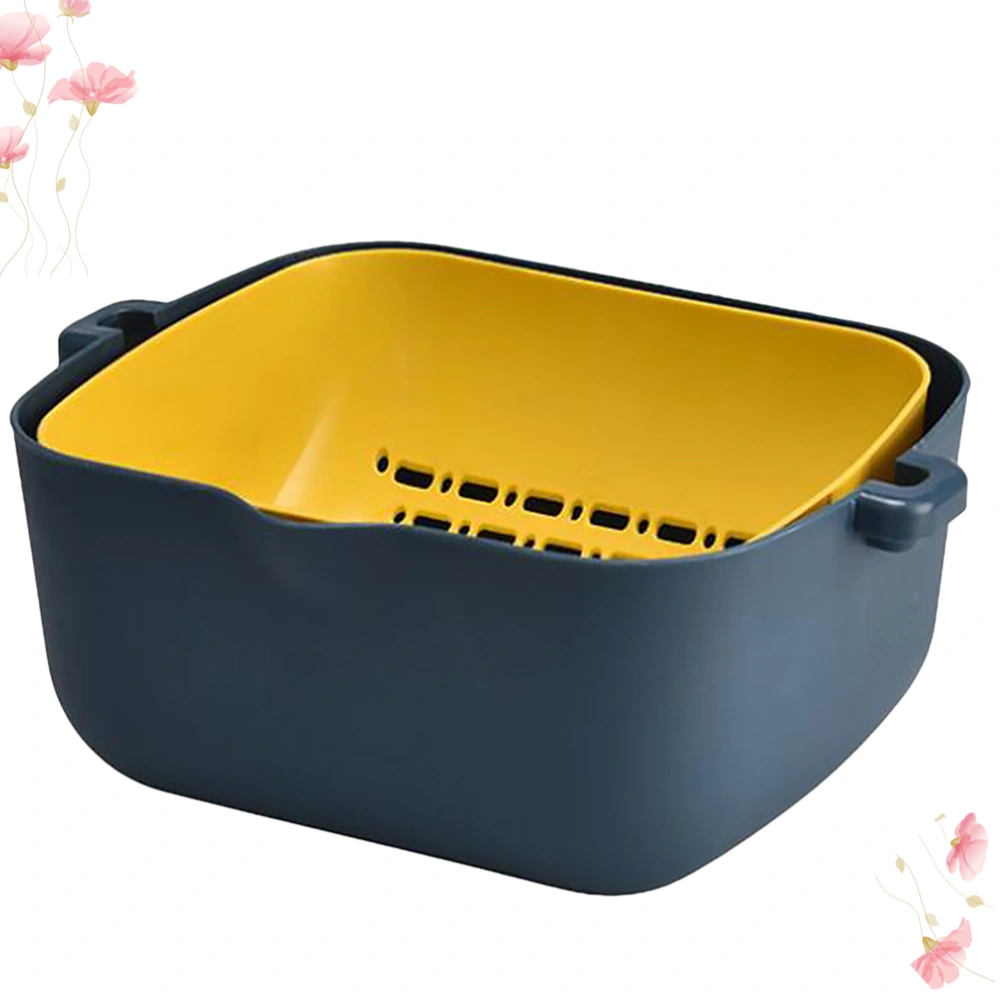 Double-layer Vegetable Basket Plastic Draining Basket Fruit Vegetable Strainer Kitchen Fruit Storage Basket for Home (Blue Yellow)