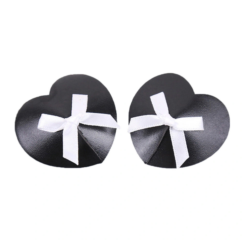 1Pair Women Sexy Pansy Blood Drop Chest Sticker Adhesive One Time Use Cover Seamless Pasties Sticker Adult Toy (Heart Shaped Leather White Bow)