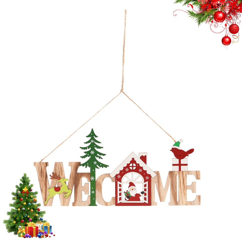 Christmas Wooden Hanging Tag Welcome Letter Hanging Pendant Xmas Tree Door Wall Hanging Festive Hanging Ornament