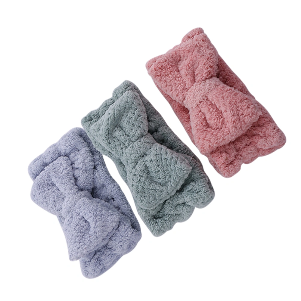 3pcs Fillet Bowknot Elastic Coral Fleece Headbands for Face Washing Shower SPA