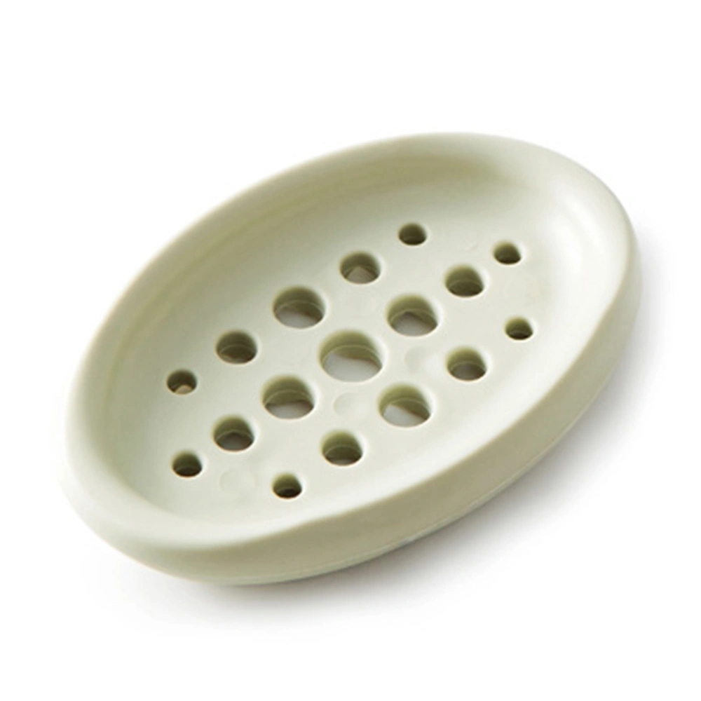 Creative Oval Shape Soap Dish Tray Drain Silicone Soap Box for Shower Bathroom Kitchen (Green)