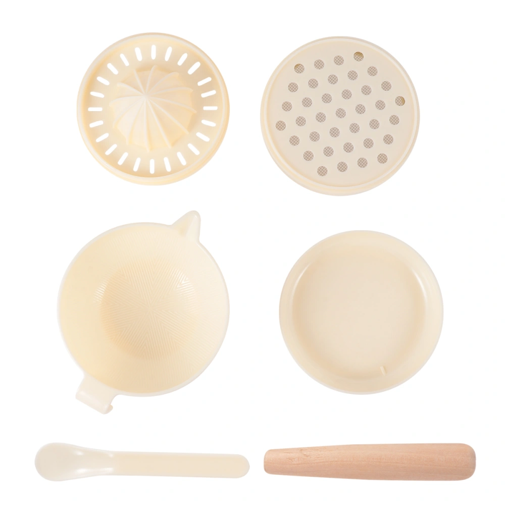 6 Pcs/1 Set Baby Food Supplement Grinder Multifunctional Manual Food Grinding Bowl Practical Complementary Food Tool (Ivory)