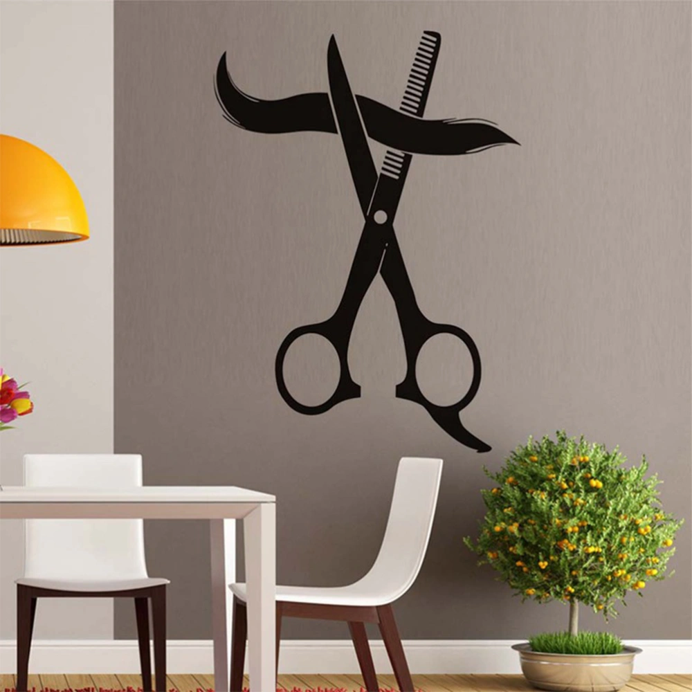 1PC PVC Wall Sticker Scissor Beard Wall Decal Adhesive Background Wallpaper for Barber Shop