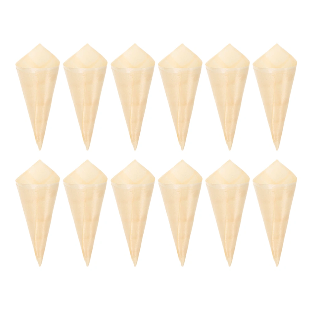 100 Pcs Wooden Tasting Cones Disposable Wooden Cones Ice Cream Cones Holders