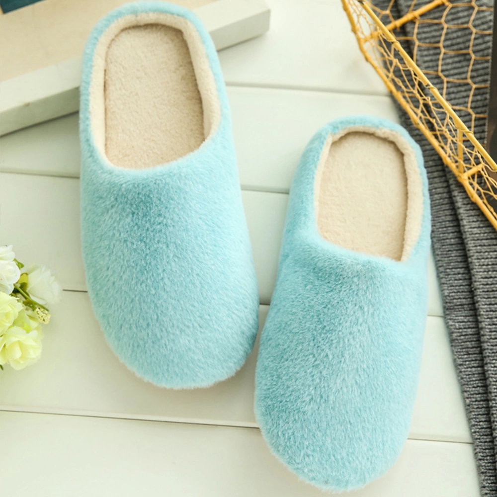 Women's Cozy Furry House Slippers Mens Cotton-Padded Plush Slippers Couples Winter Home Shoes - Size 40/41 (Blue)