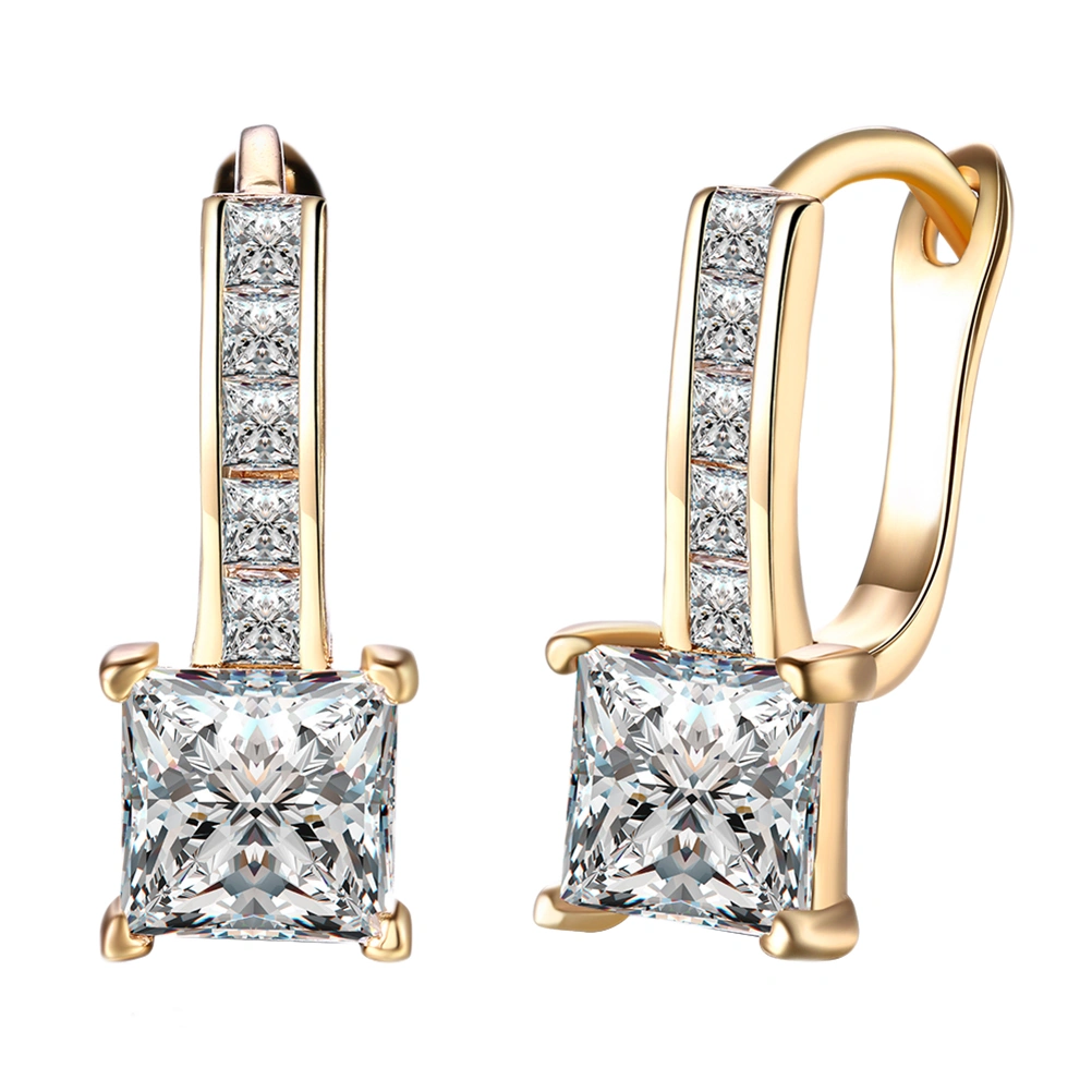 Gold-plated Earrings Shiny Huge Zircon Earrings Wedding Party Fine Jewelry for Women(Champagne Golden)