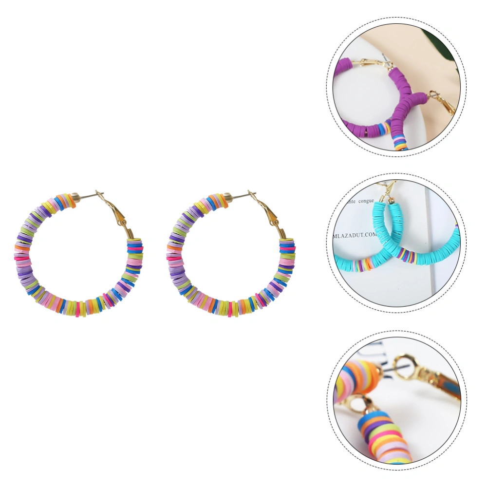 1 Pair Disc Beaded Strand Earrings Stylish Polymer Clay Stack Ear Drop for Women