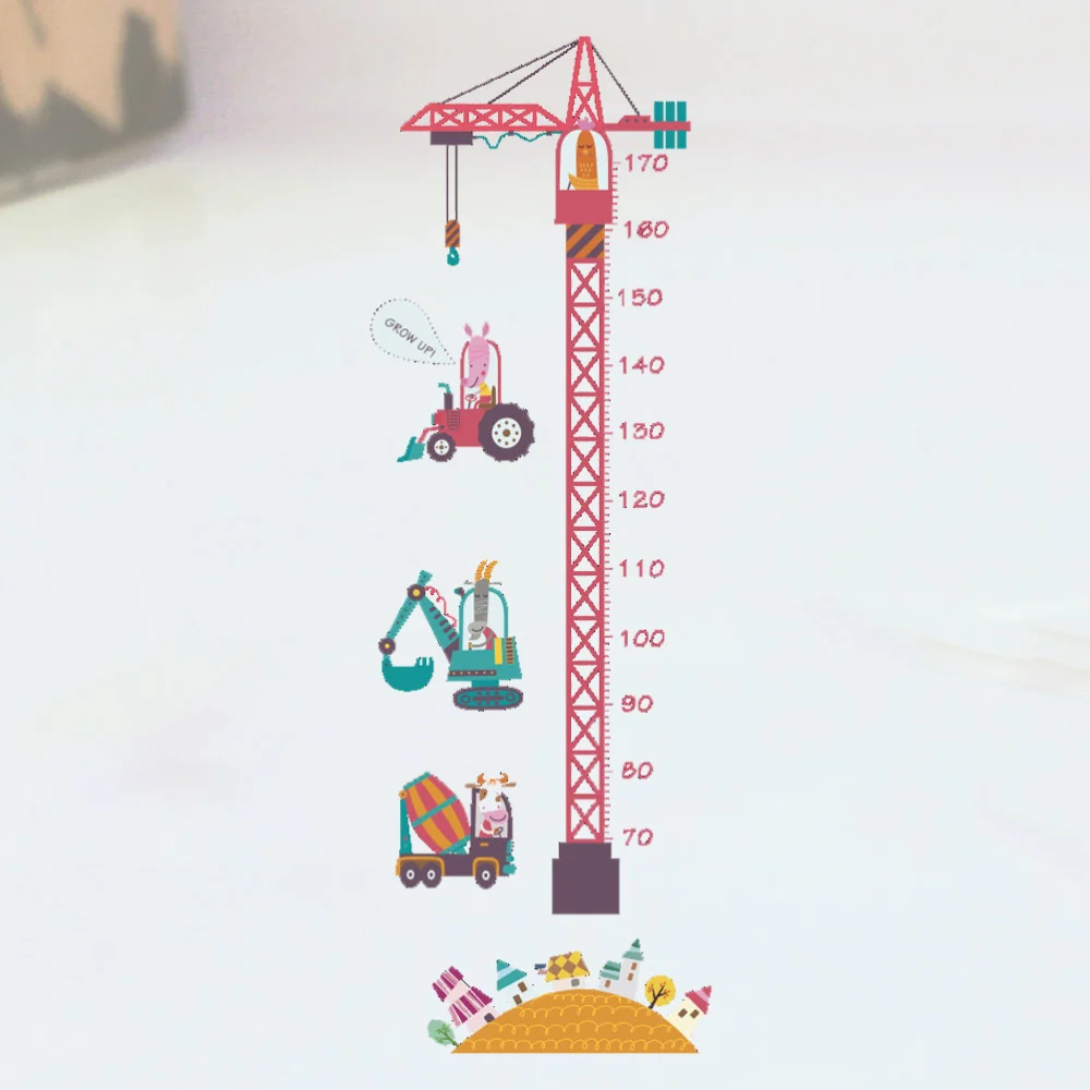 2PCS Tower Crane Pattern Wall Stickers Cartoon Height Stickers Kids Room Wall Decals for Home Bedroom Decoration (30x90cm)