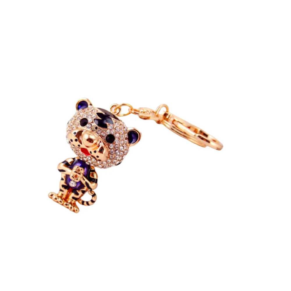 1pc Tiger Design Keyring Rhinestone Keychain Creative Key Holder Bag Pendant Gift Key Chains Purple