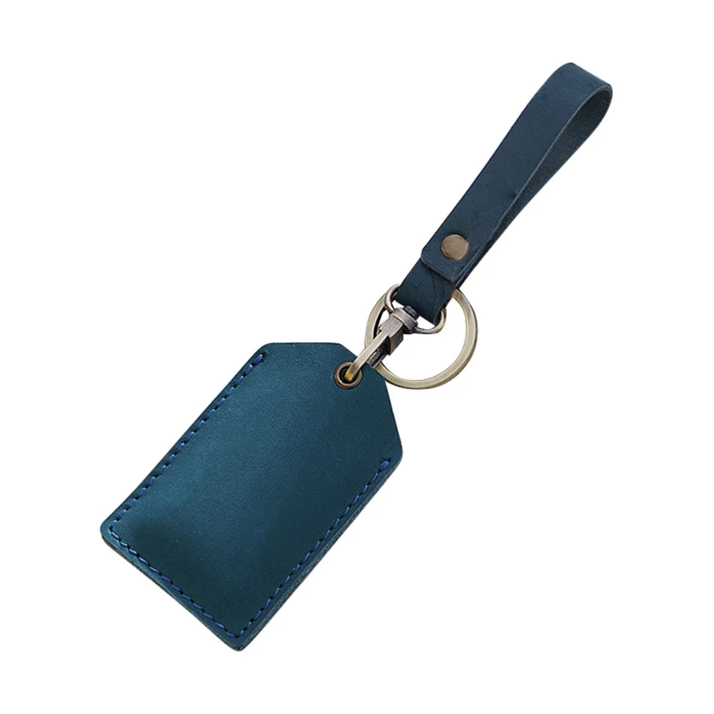 Leather Students Cover Sleeve Key Chain Key Ring Bus Bank Coins Holder Bag (Small Cover Blue)