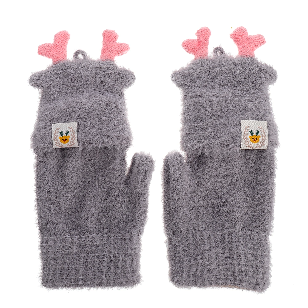 1 Pair of Glovers Cartoon Antler Decoration Half-finger Gloves for Women