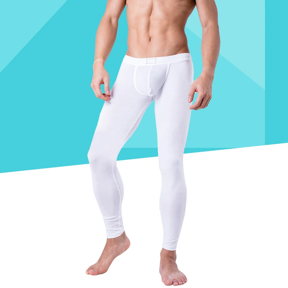 Men's Thermal Underwear Stretchy Base Layer Underwear Pants Legging Pants Size M (White)