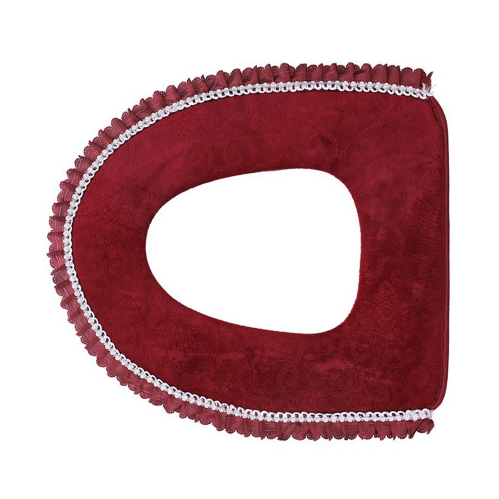 Lace Washable Toilet Seat Mat Simple Practical Lightweight Toilet Seat Cushion Toilet Seat Cover for Home (Wine Red)