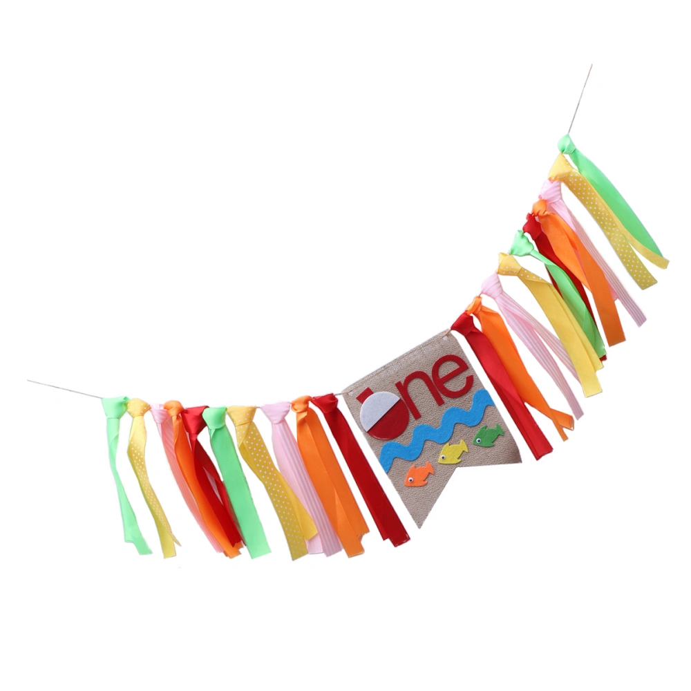 Fishing Themed Linen Decorative Hanging Letter ONE Banner Flag Party Supplies