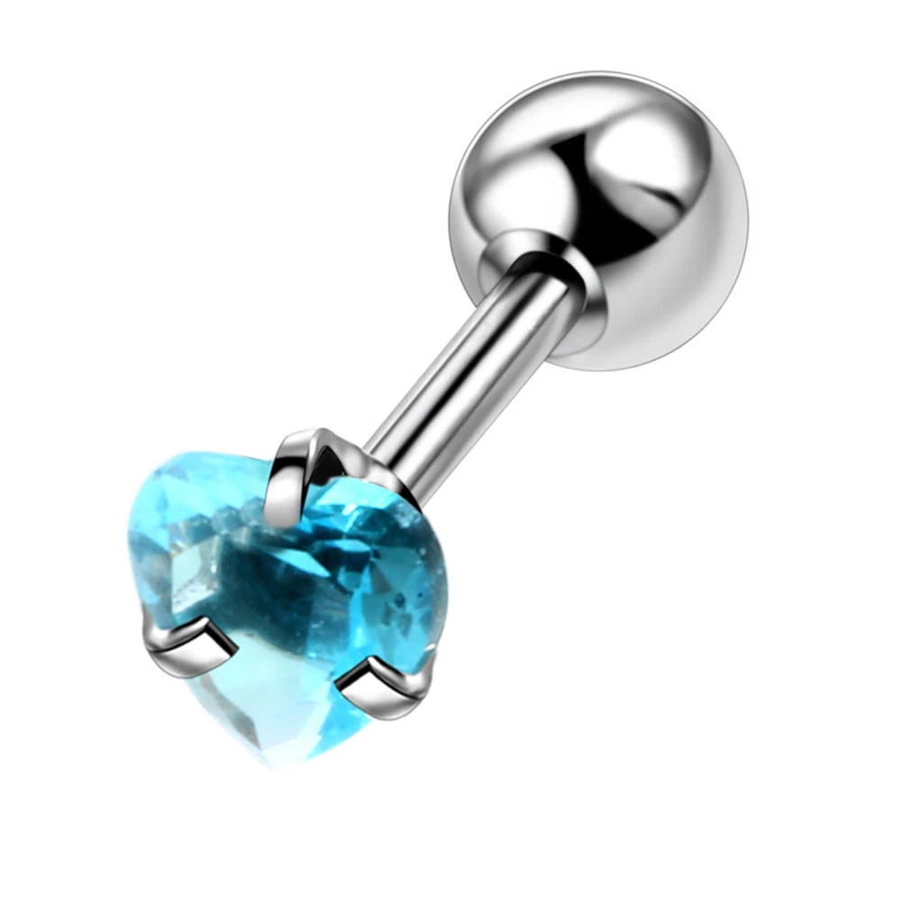 12pcs Stainless Steel Heart Shape Barbell Ear Cartilage Tragus Helix Stud Earring Piercing Surgical Steel Zircon Multicolor Ear Studs