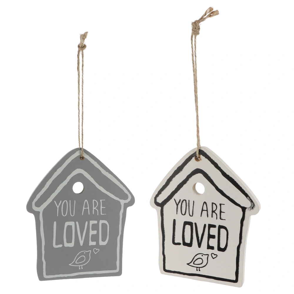 2Pcs Wood House Shape Door Sign Hanging Tag Adornment Random Style