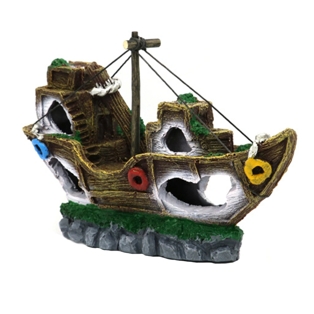 1PC Pirate Ship Aquarium Landscaping Delicate Fish Tank Boat Shelter Adornment