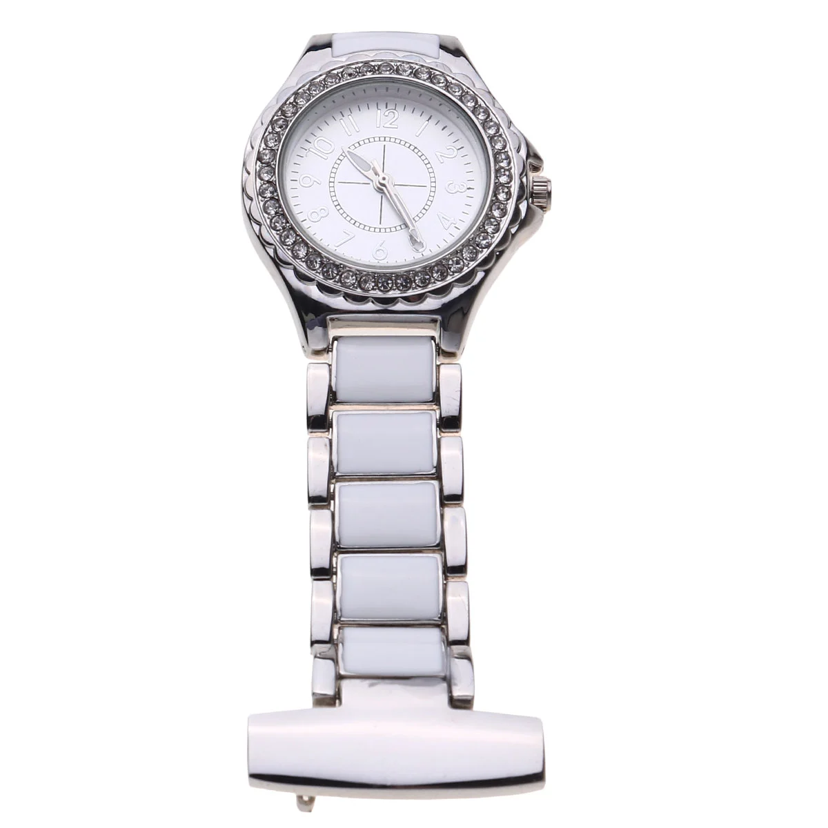 1pc Exquisite Rolling Diamond Nurse Pocket Watch Chic Doctor Hanging Watch Nurse Lapel Pin Watch (Silver)