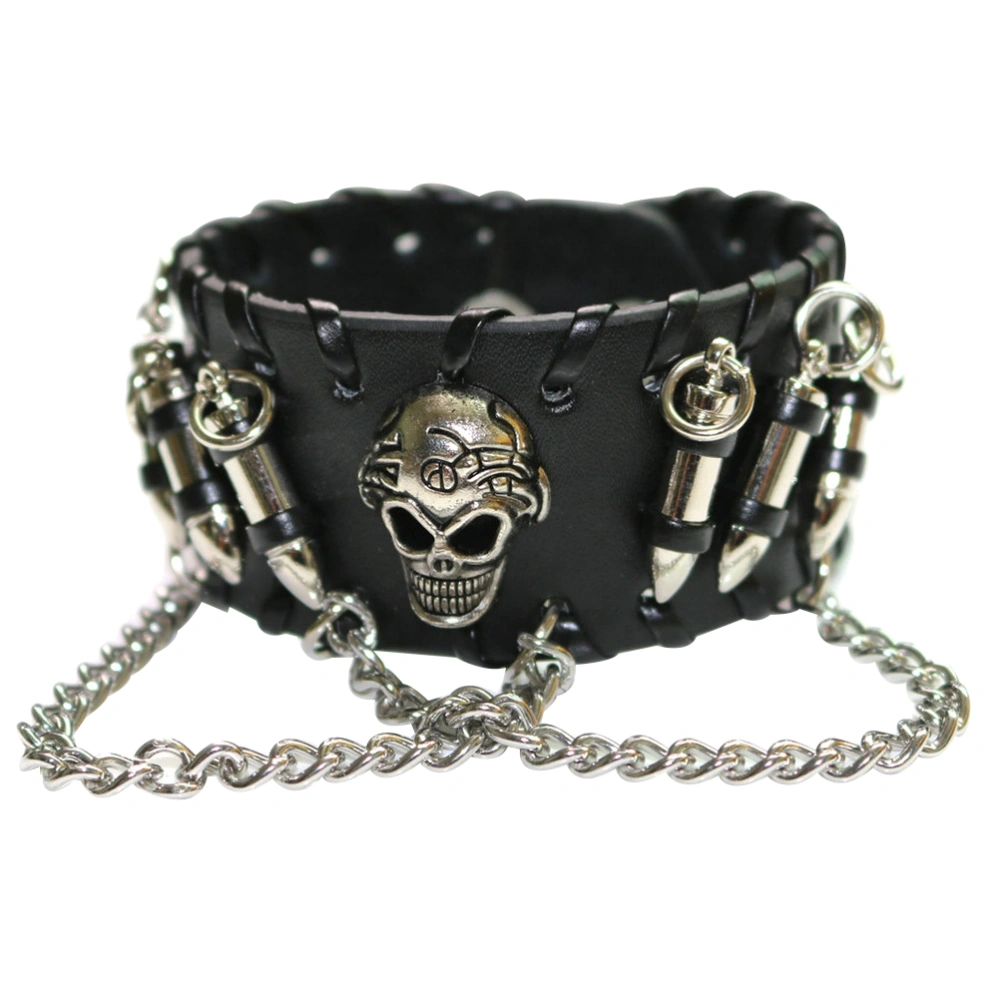 1Pc Punk Bracelet Alloy Skull Bracelet Accessory for Man Revet Bracelet Leather Bracelet (Black)