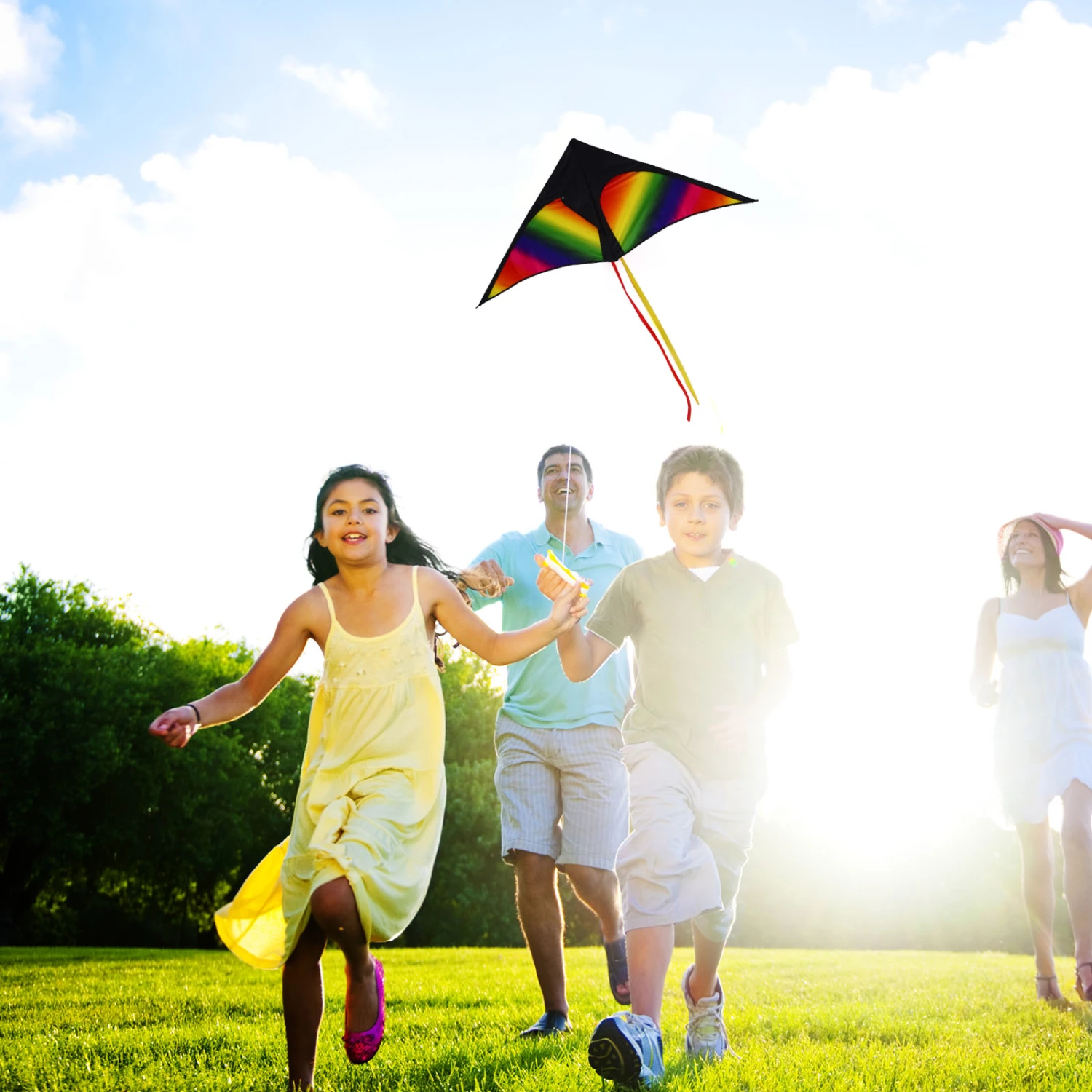 Kids Long Tail Triangle Shaped Kites Colorful Easy to Fly Kites Outdoor Kites