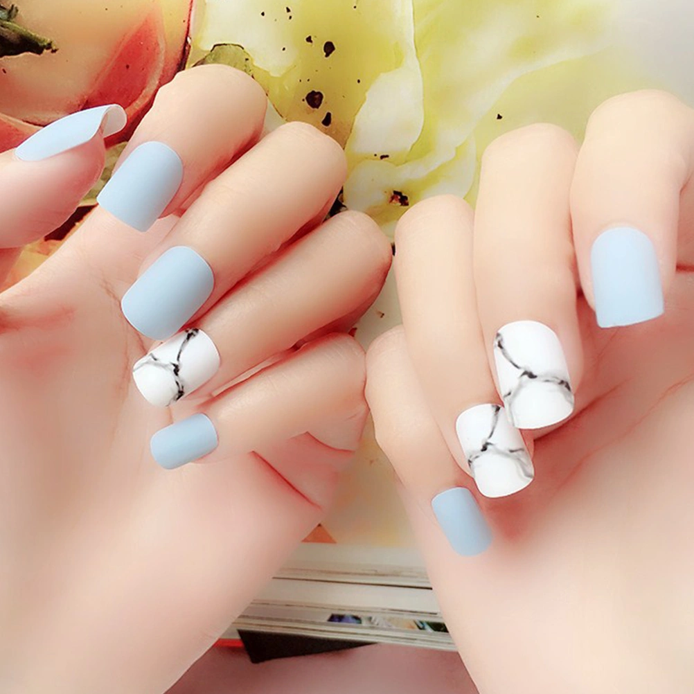 24pcs False Nail Tips Full Cover Dull Polish Fake Nails Nail Art Stickers Decals for DIY