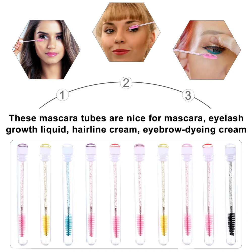 10pcs Eyelash Brushes Crystal Pipe Eyelash Mascara Brushes Tube Random Pattern