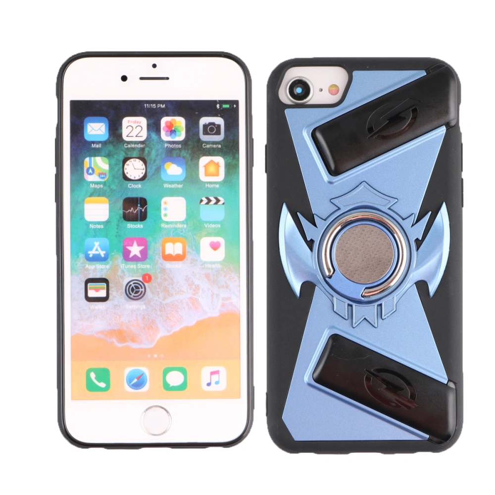 Hybrid Rugged Phone Case Heavy Duty Embossment Shockproof Ring Holder Magnetic Plate Case Hard Back Cover for iPhone 8 / 7 (Blue)