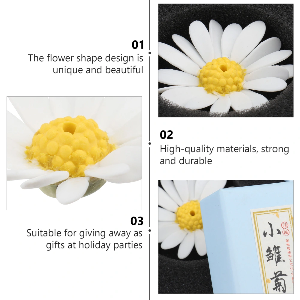 1Pc Ceramic Incense Holder Incense Plate Daisy Flower Incense Holder (White)