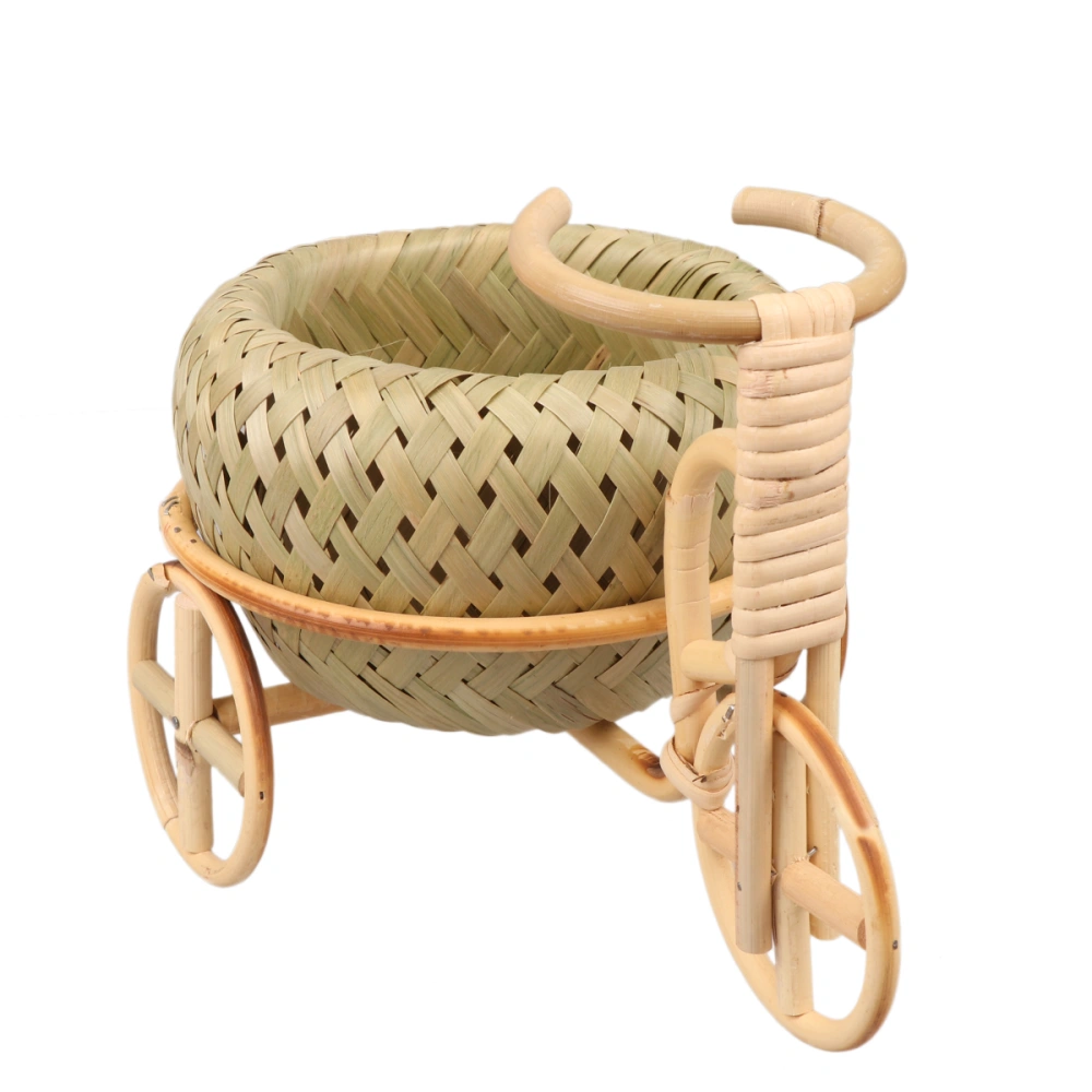 1PC Handmade Bamboo Woven Storage Basket Tricycle Shape Storage Holder Container for Fruit Candy (Style C)