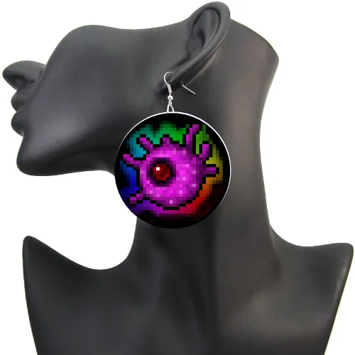 Rainbow Shining Eye! Awesome Weirdcore Pixel Art 8bit lofi retro game blocky rainbow Earrings