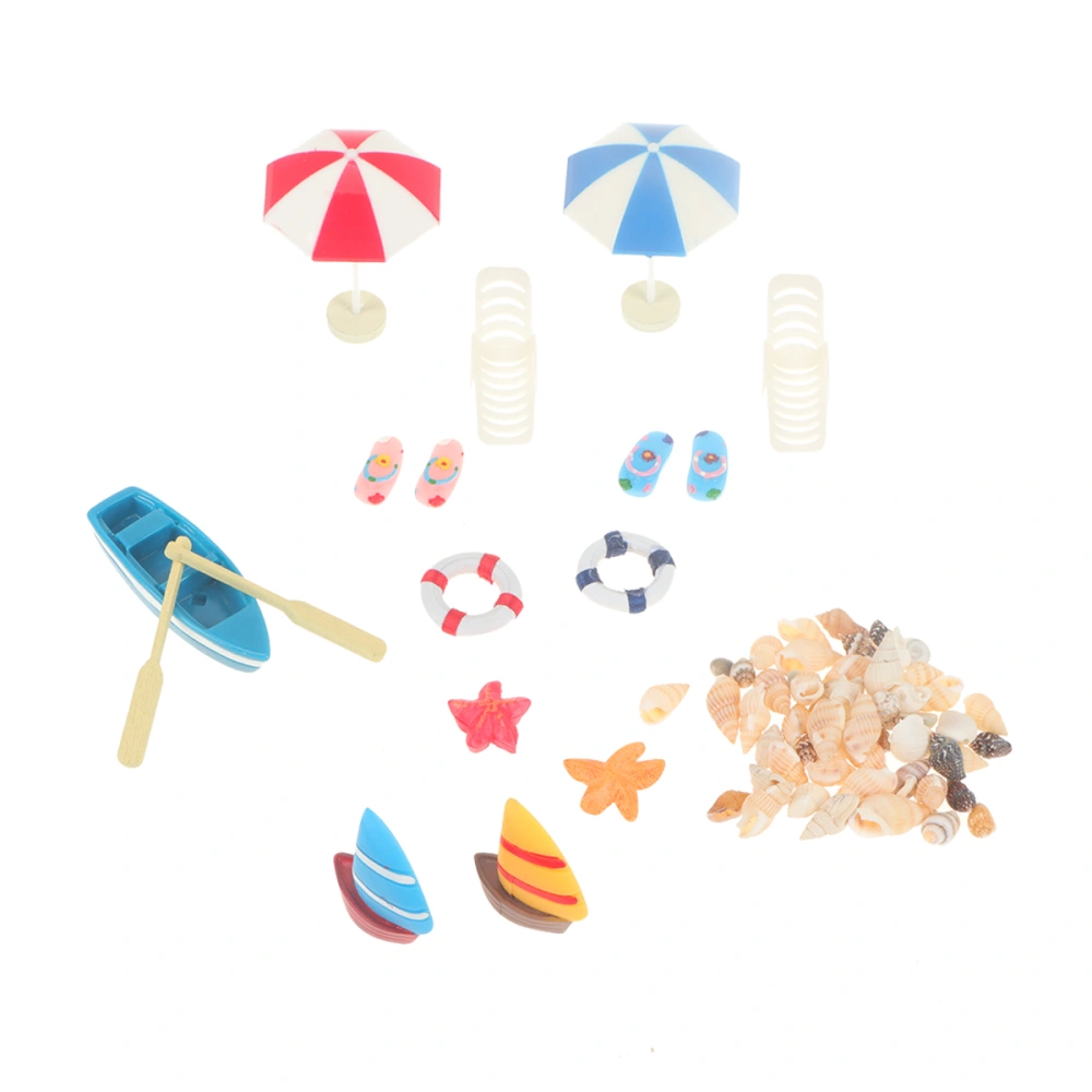 1 Set of 13pcs Miniature Beach Adornments Resin Boat Longue Beach Umbrella Slippers for Mini House Sandbox