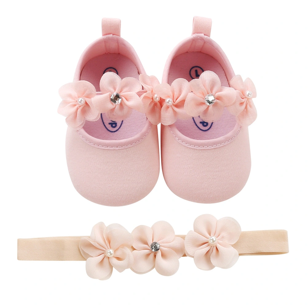 1 Set Baby Walking Soled Shoes Kid Pearl Flower Shoes Headdress