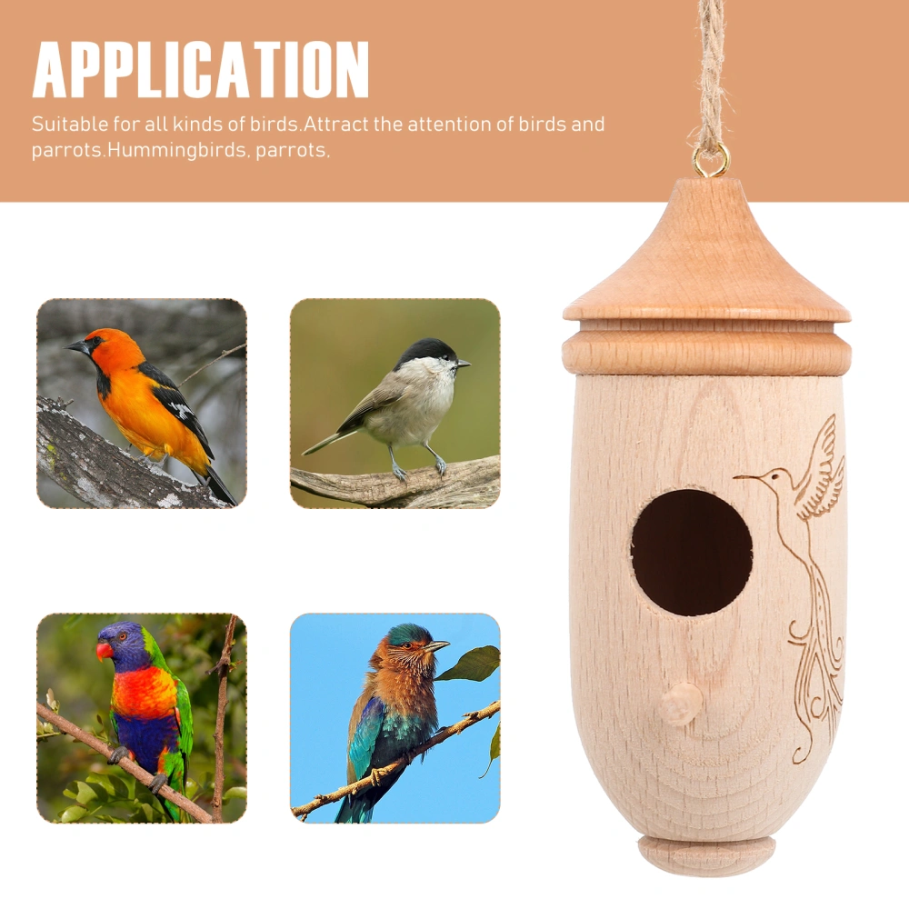 Hanging Hummingbird Food Feeder Outdoor Birds Feeding Tool Wooden Bird Feeder