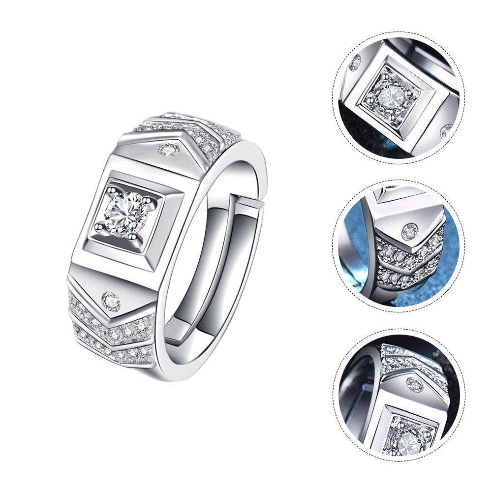1pc Stylish Men Finger Ring Simple Copper Male Ring Couple Wedding Ring (White)