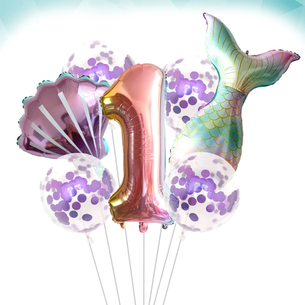 1 Set of Fashion Mermaid Themed Birthday Party Supply Lovely Aluminum Balloon Set(Pink)