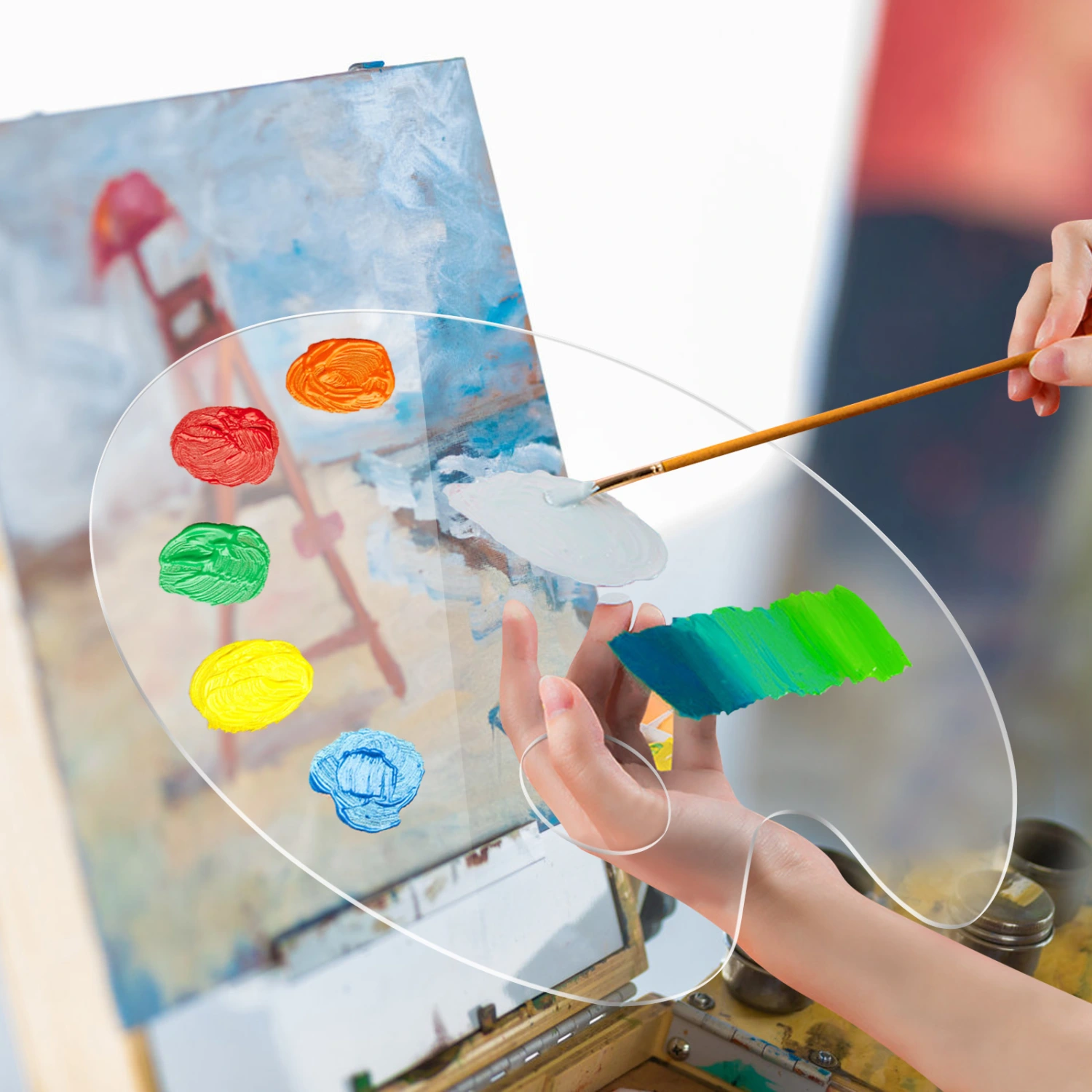 HEALLILY Transparent Watercolor Pigment Color Mixing Trays Art Paint Drawing Tray Acrylic Painting Color Mixer (Oval, 30x40cm)