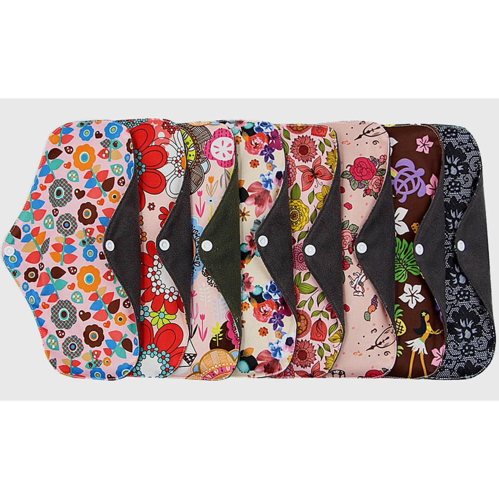 Washable Reusable Sanitary Towel Portable Foldable Breathable Bamboo Charcoal Cloth Menstrual Pads 25x18cm (M07)