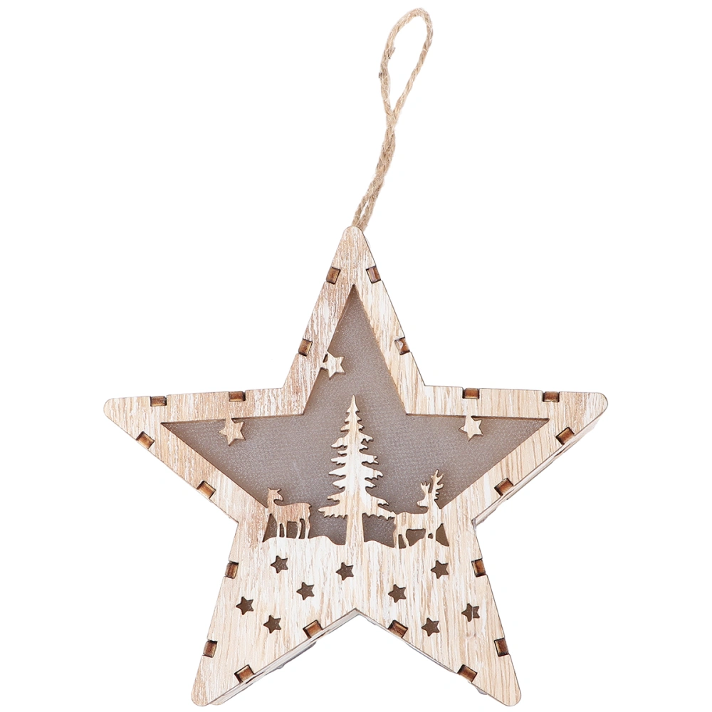 Christmas LED Hanging Ornament Creative Lighting Decoration Wooden Adornment - Star