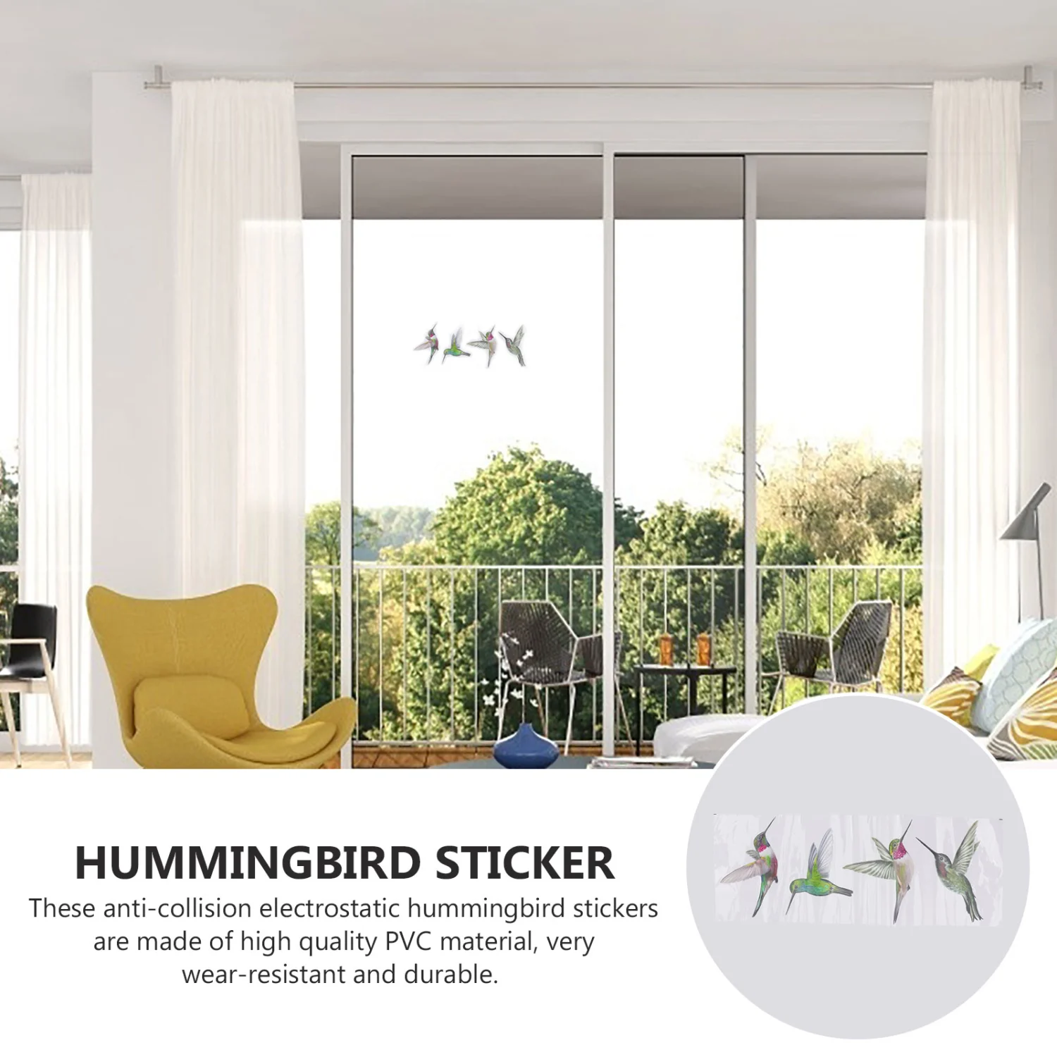 4PCS Hummingbird Electrostatic Glass Decal Anti-collision Hummingbird Sticker
