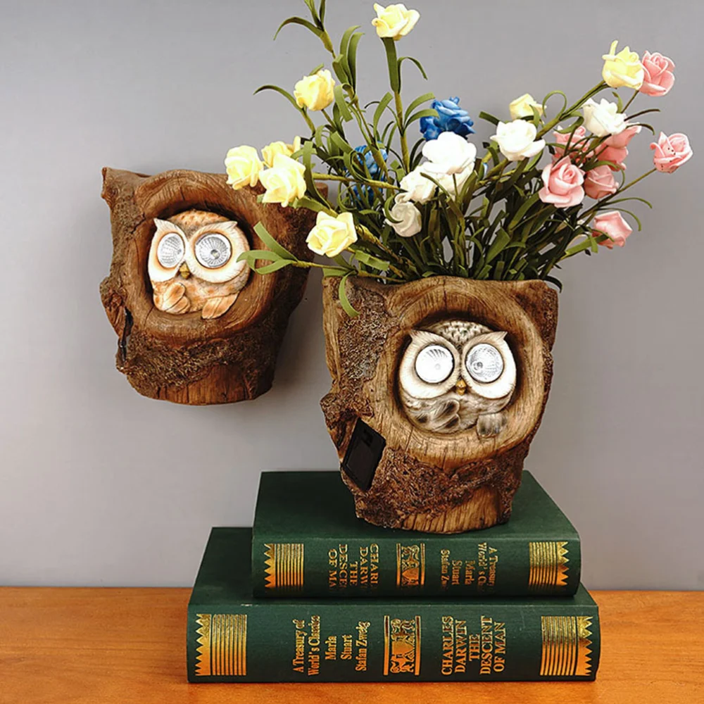 1pc Simulated Owl Decor Garden Owl Shaped Solar Light Garden Flowerpot Decor