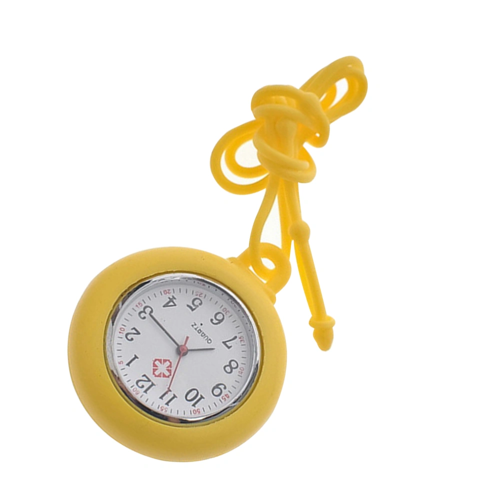 1PC Nurse Round Watch Medical Watch Silicone Nurse Pocket Hanging Watch Gift Watch (Yellow)