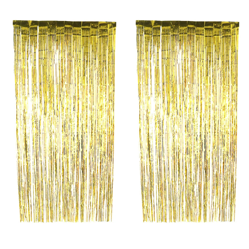 4pcs Foil Curtains Metallic Fringe Curtains Shimmer Curtain for Birthday Wedding Party Christmas Decorations (Golden) -1x2.5m