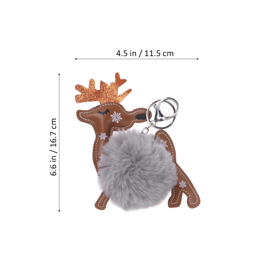 Christmas Elk Pompon Keychains Delicate Adorable Fluffy Ball Key Rings Handbag Hanging Pendants (Light Grey)