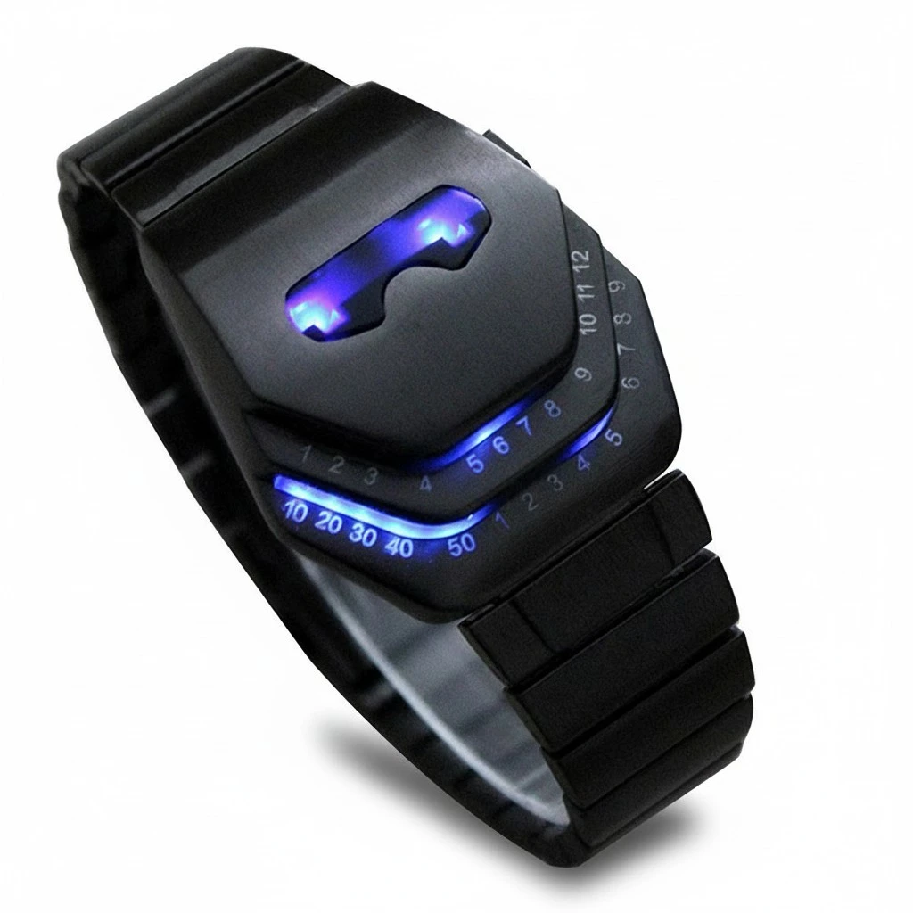 Fashionable Cool Men's Stainless Steel Snake Head Blue LED Watch for Men