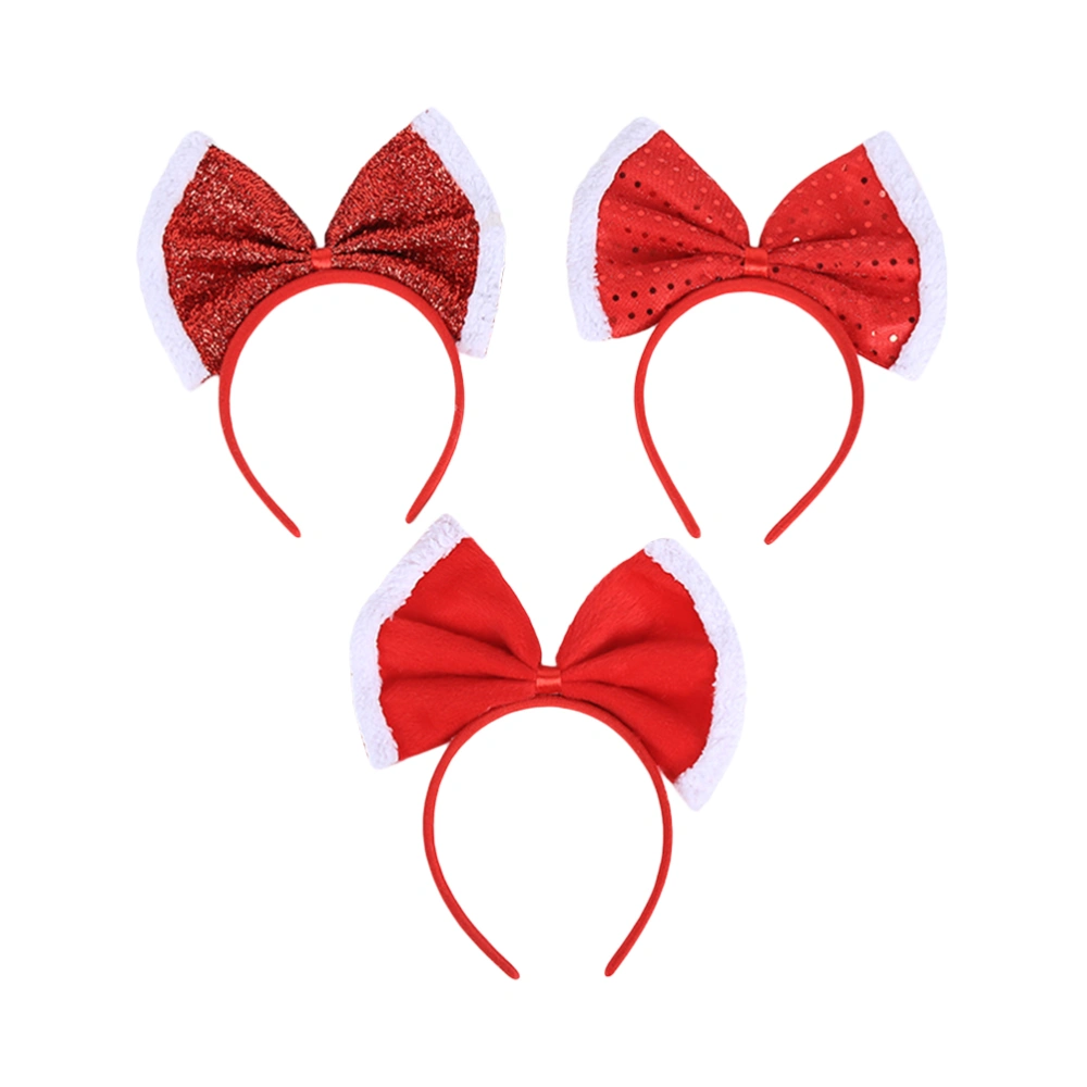 3Pcs Huge Sequins Bowknot Headbands Fabric Bowknot Hair Hoops Baby Girls Mermaid Headwears for Christmas Children's Day Birthday Party