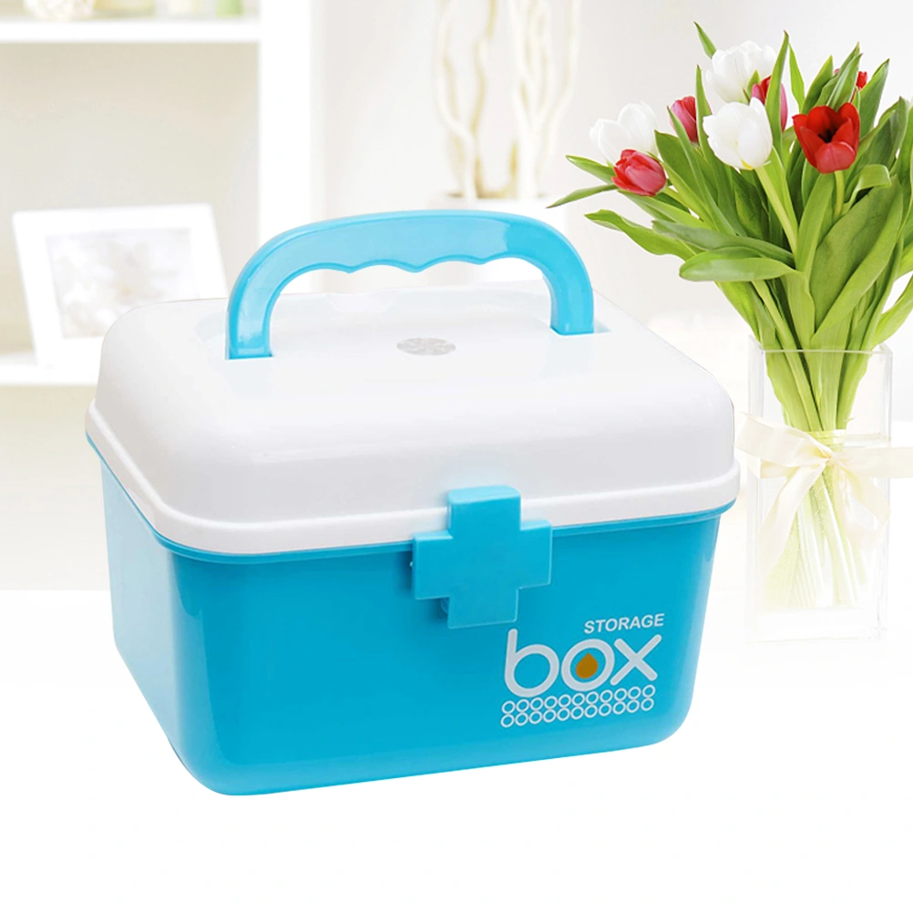 Pill Storage Box Organizer First Aid Kit Box with Removable Tray & Handle Family Emergency Kit Storage Organizer - Size S (Lake Blue)