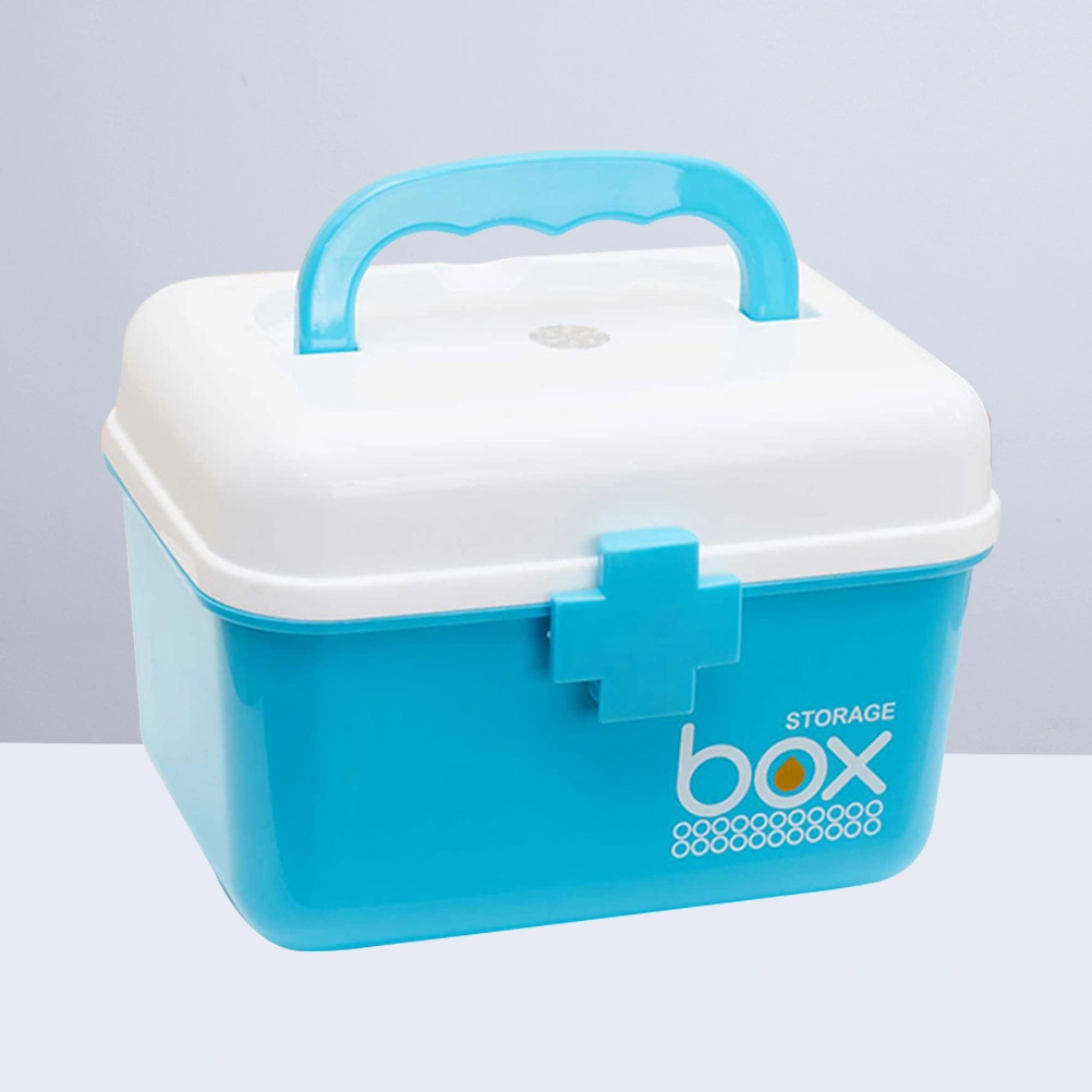 Pill Storage Box Organizer First Aid Kit Box with Removable Tray & Handle Family Emergency Kit Storage Organizer - Size S (Lake Blue)