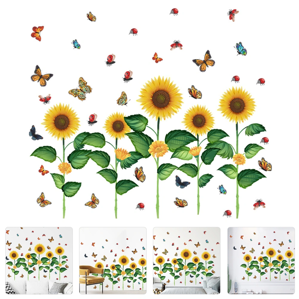 1Pc Sunflower Butterflies Wall Decal Removable PVC Wall Sticker Decoration Decal