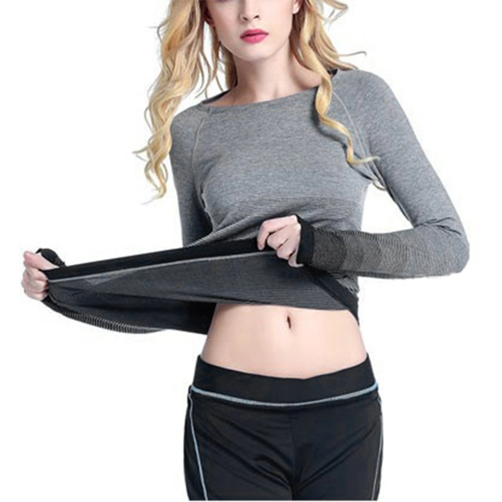 Women Yoga Shirt Long Sleeve Gradient Color Crop Tops Workout Fitness Sweatshirt Size L (Black)